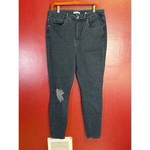 Good American Good Legs Skinny Jeans Womens Size 16 Dark Blue Distressed Denim